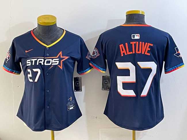 Womens Houston Astros #27 Jose Altuve Navy 2025 City Connect With Texas Patch Limited Stitched Jersey
